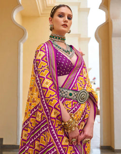 Collection of Mustard Patola Silk Festive Wear Saree in a gallery layout