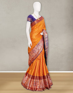 Collection of Elegant Yellow Coloured Kanchi Pattu Saree in a gallery layout