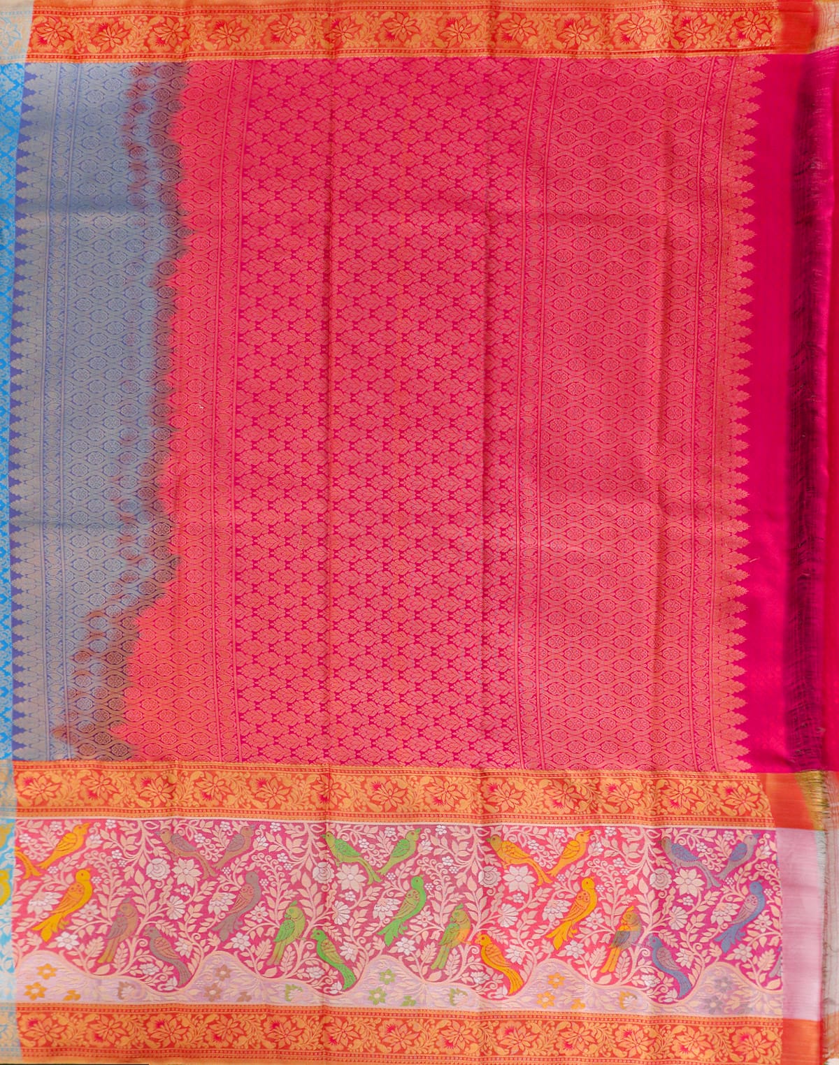 Kanchi Pattu Saree in Sky Blue Color and Pink combination Blouse