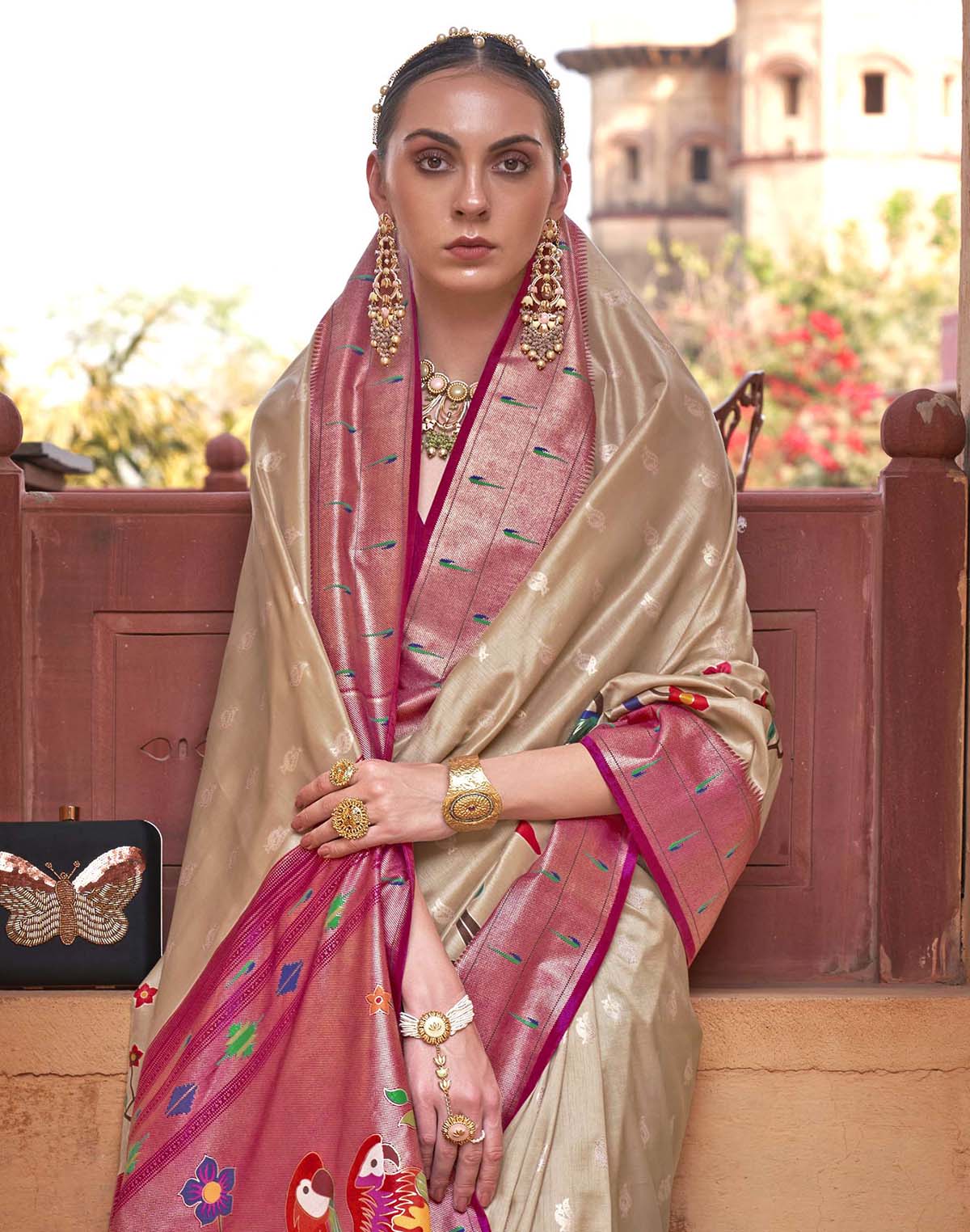 Soft Banaras Paithani Beige Colour Saree