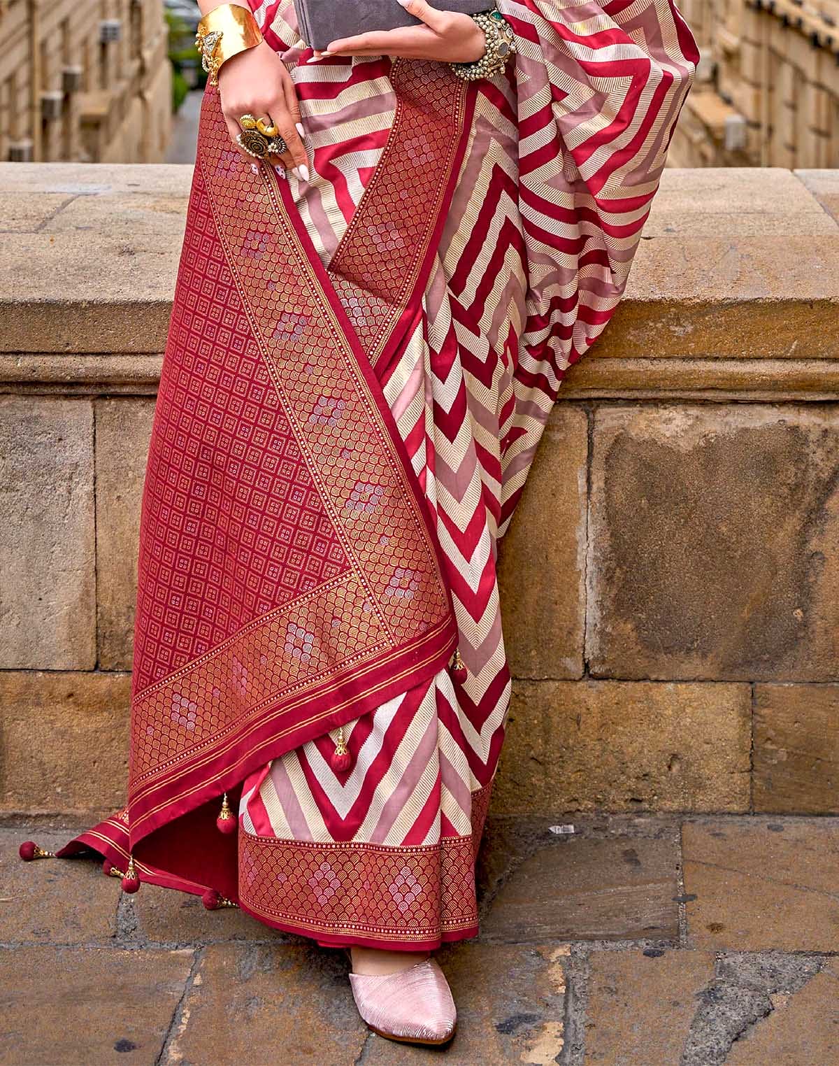 Collection of Red Patola Silk Designer Saree in a gallery layout