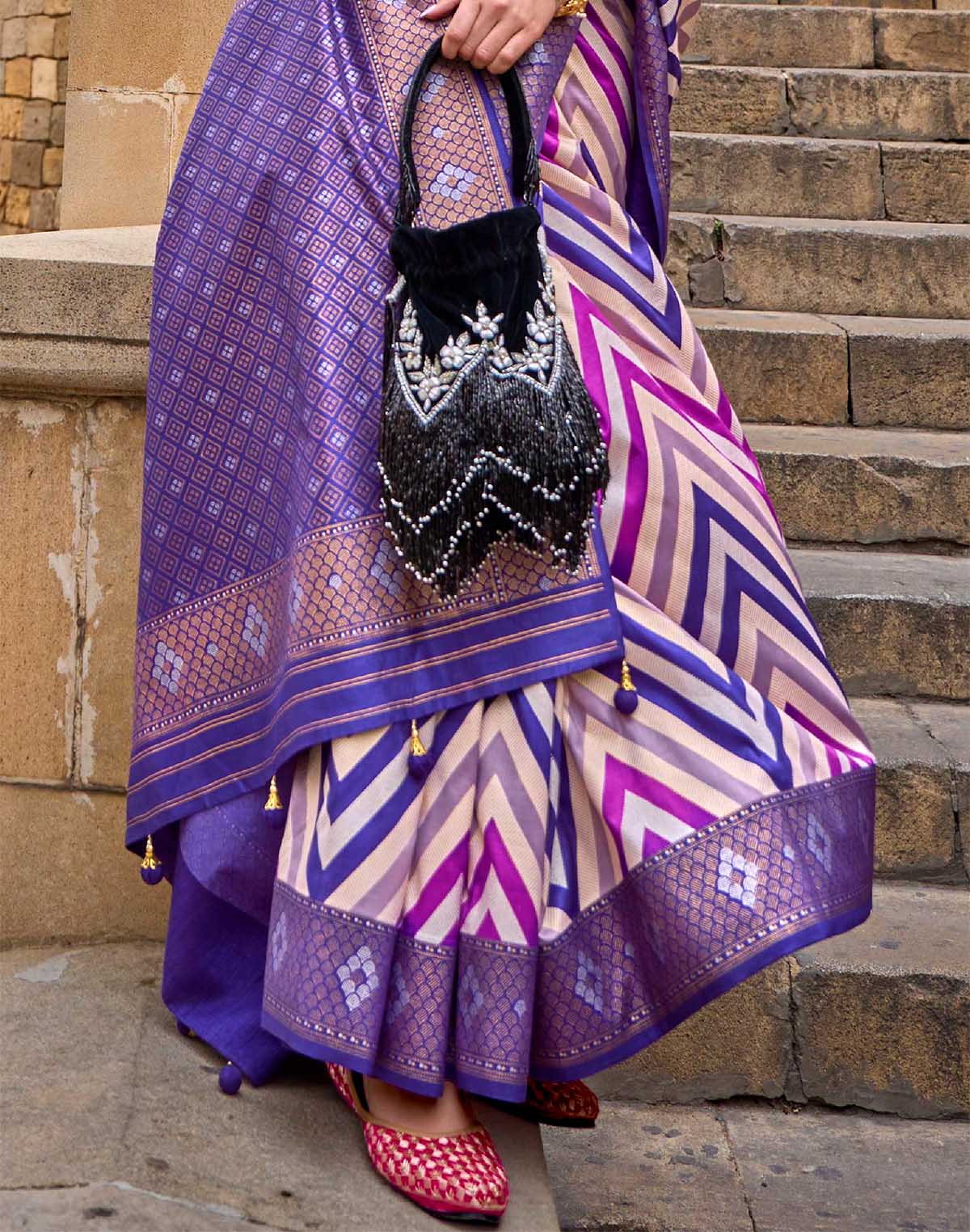 Collection of Violet Festive Designer Party Wear Saree in a gallery layout