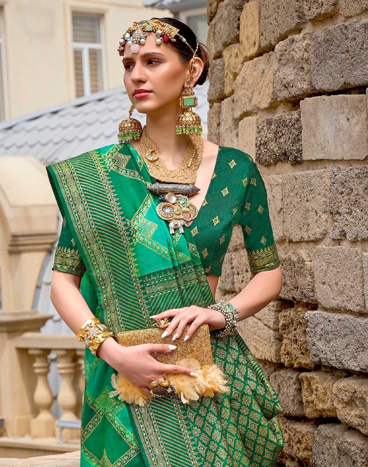 Stylish Green Patola Silk Festive Wear Saree