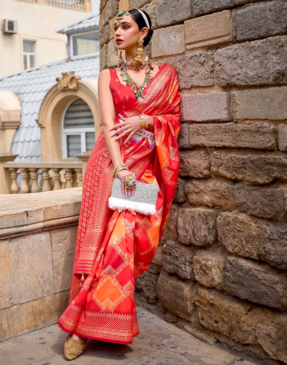 Orange Patola Silk Festive Wear Saree