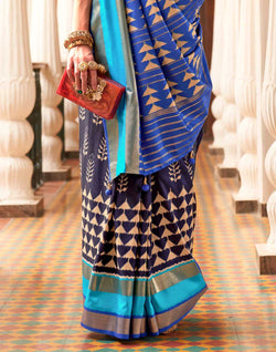 Collection of Navy Blue Woven Patola Silk Saree in a gallery layout