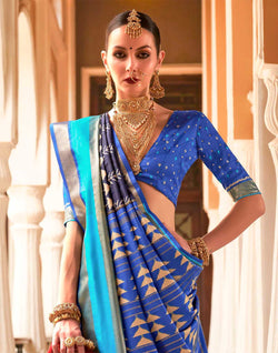 Collection of Navy Blue Woven Patola Silk Saree in a gallery layout