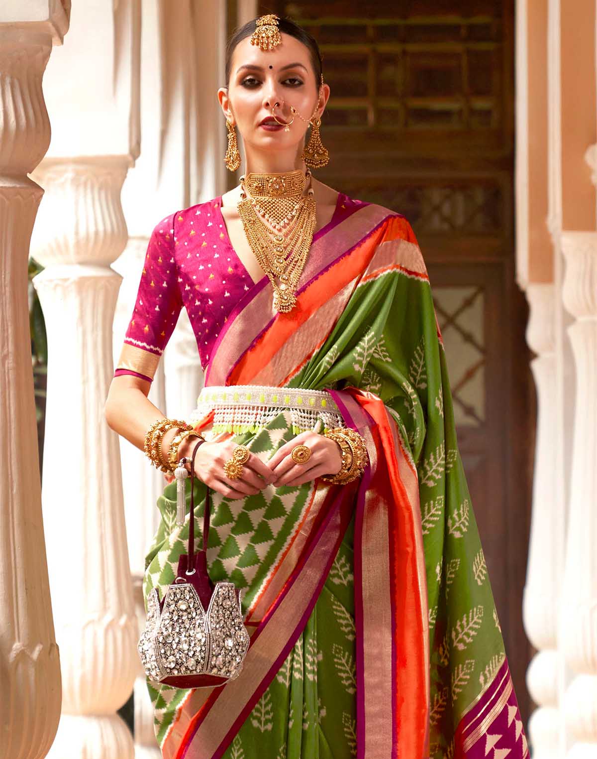 Stunning Mehendi Green Soft Patola Silk Saree