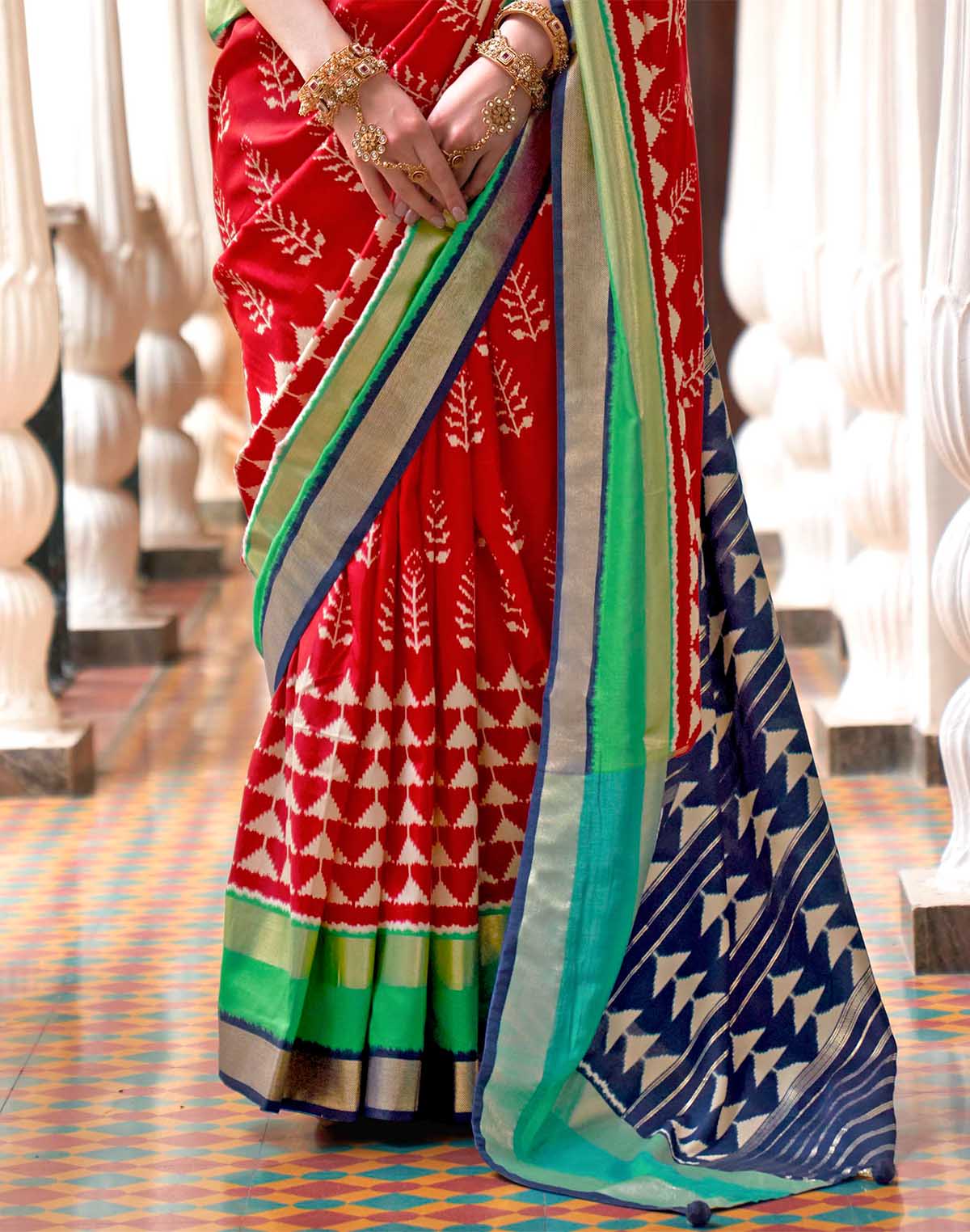 Collection of Red Coloured Patola Silk Saree in a gallery layout