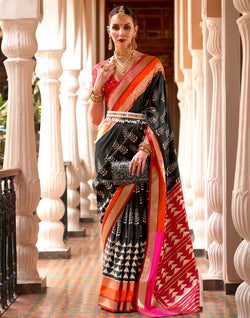 Collection of Black and Red Soft Patola Silk Saree in a gallery layout