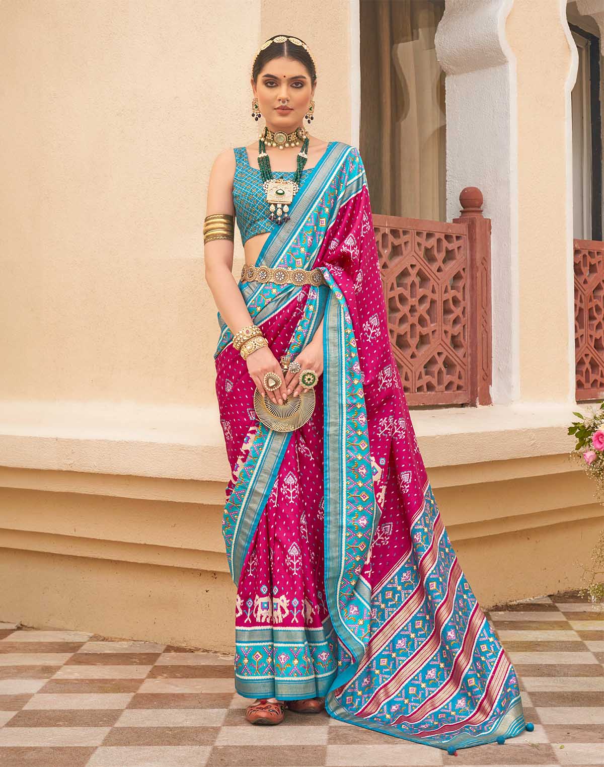 Collection of Patola Silk Saree with Contrast Blouse in a gallery layout