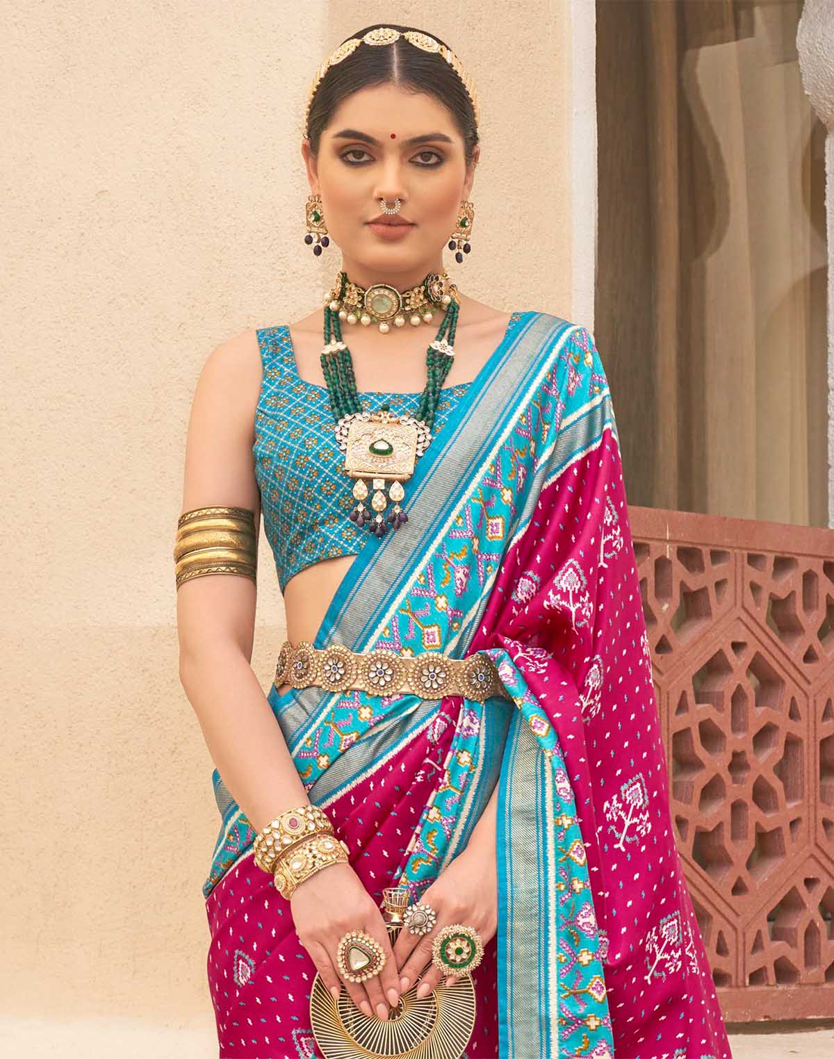 Collection of Patola Silk Saree with Contrast Blouse in a gallery layout