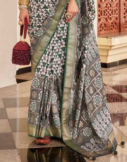 Collection of Green Colour Geometric Pattern Soft Silk Saree in a gallery layout