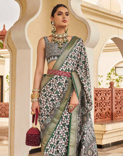 Collection of Green Colour Geometric Pattern Soft Silk Saree in a gallery layout