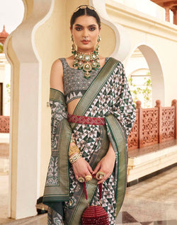 Collection of Green Colour Geometric Pattern Soft Silk Saree in a gallery layout