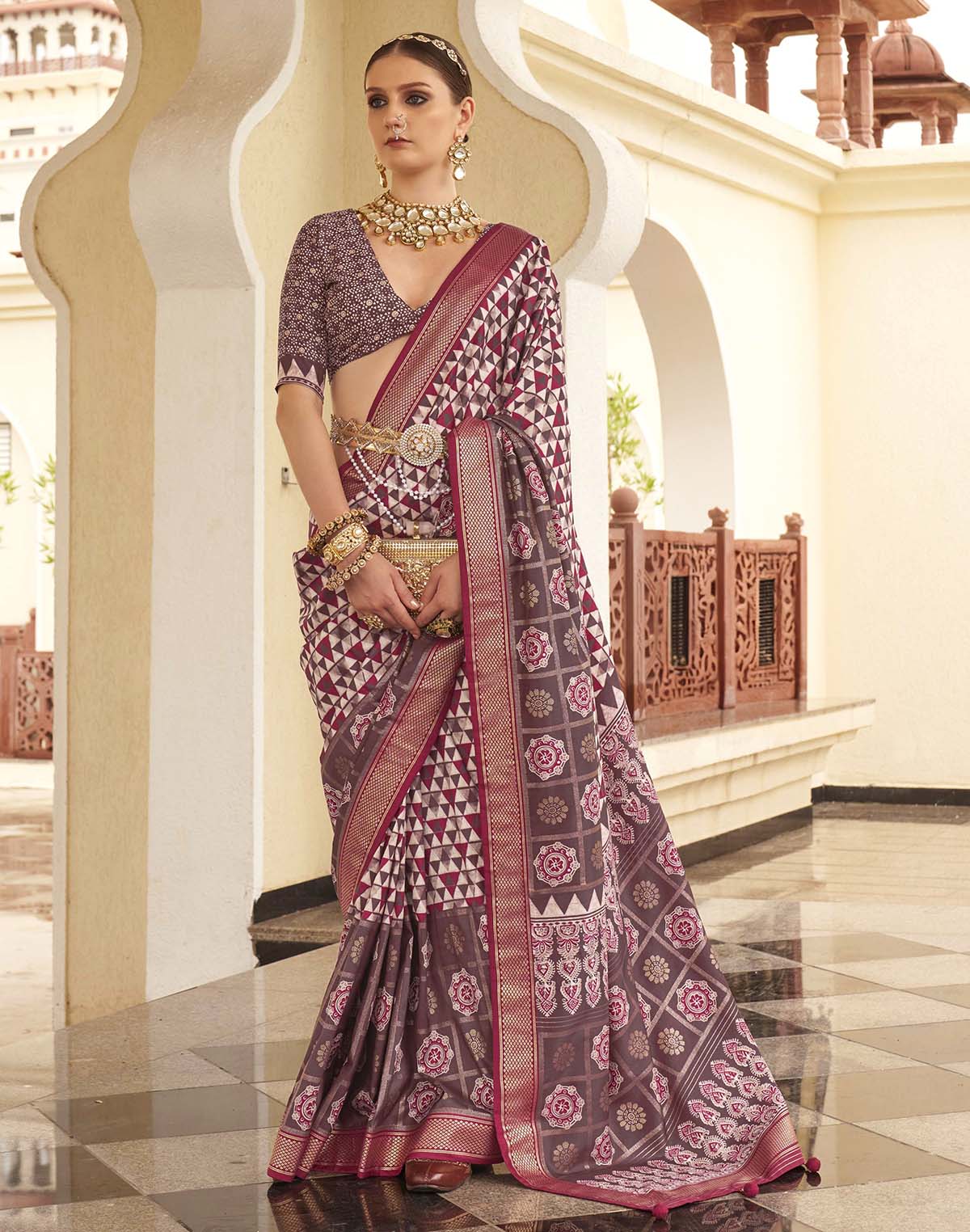 Collection of Alluring Maroon Soft Silk Saree in a gallery layout