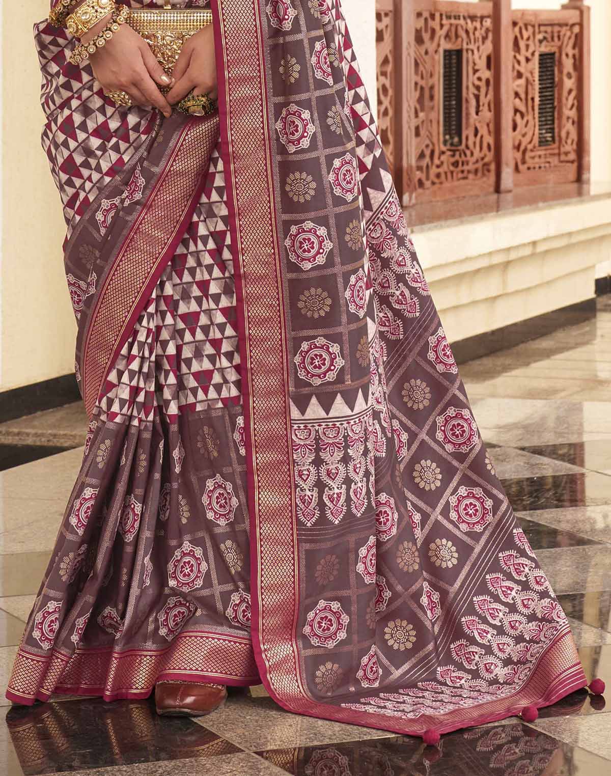 Collection of Alluring Maroon Soft Silk Saree in a gallery layout