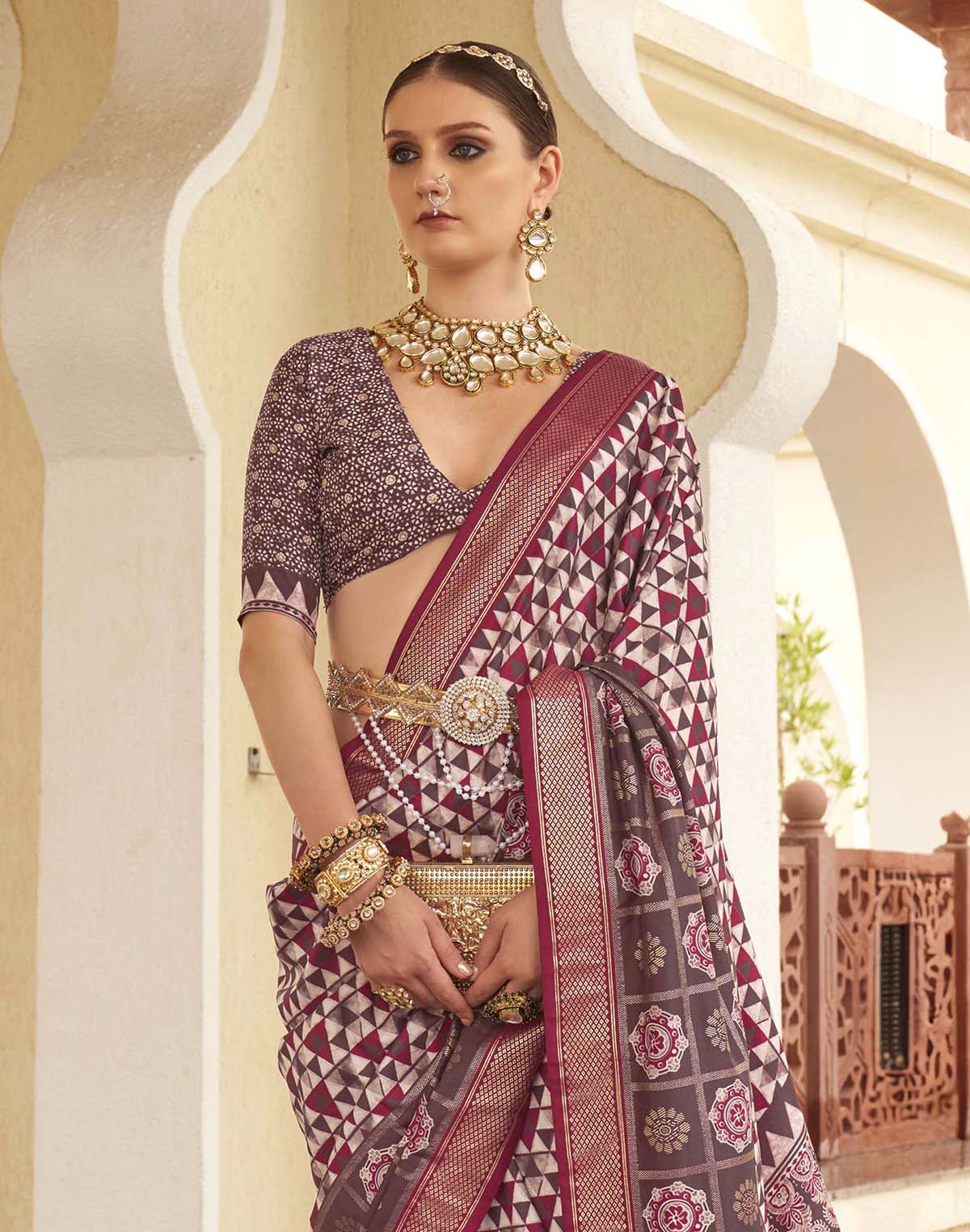 Collection of Alluring Maroon Soft Silk Saree in a gallery layout