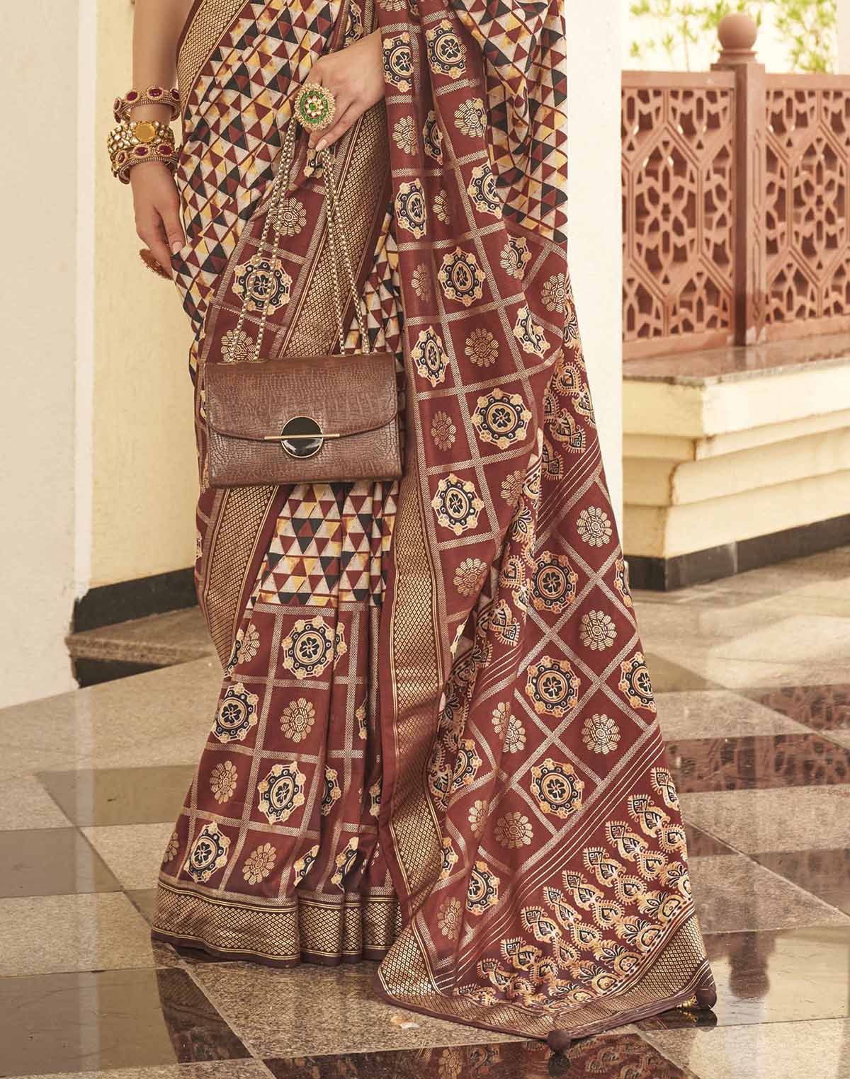 Collection of Brown Colored Soft Silk Saree in a gallery layout