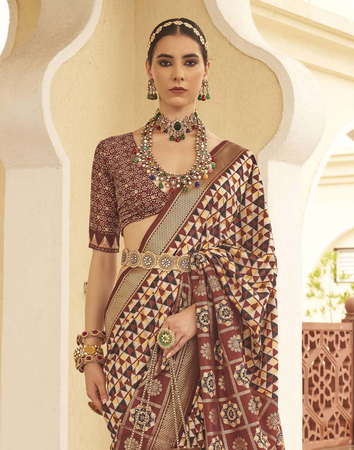 Collection of Brown Colored Soft Silk Saree in a gallery layout