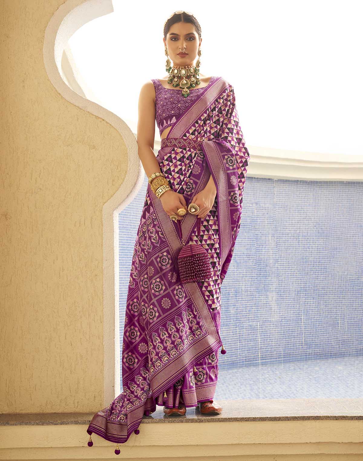 Purple and White Colored Soft Silk Saree