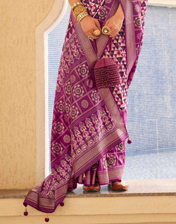 Collection of Purple and White Colored Soft Silk Saree in a gallery layout