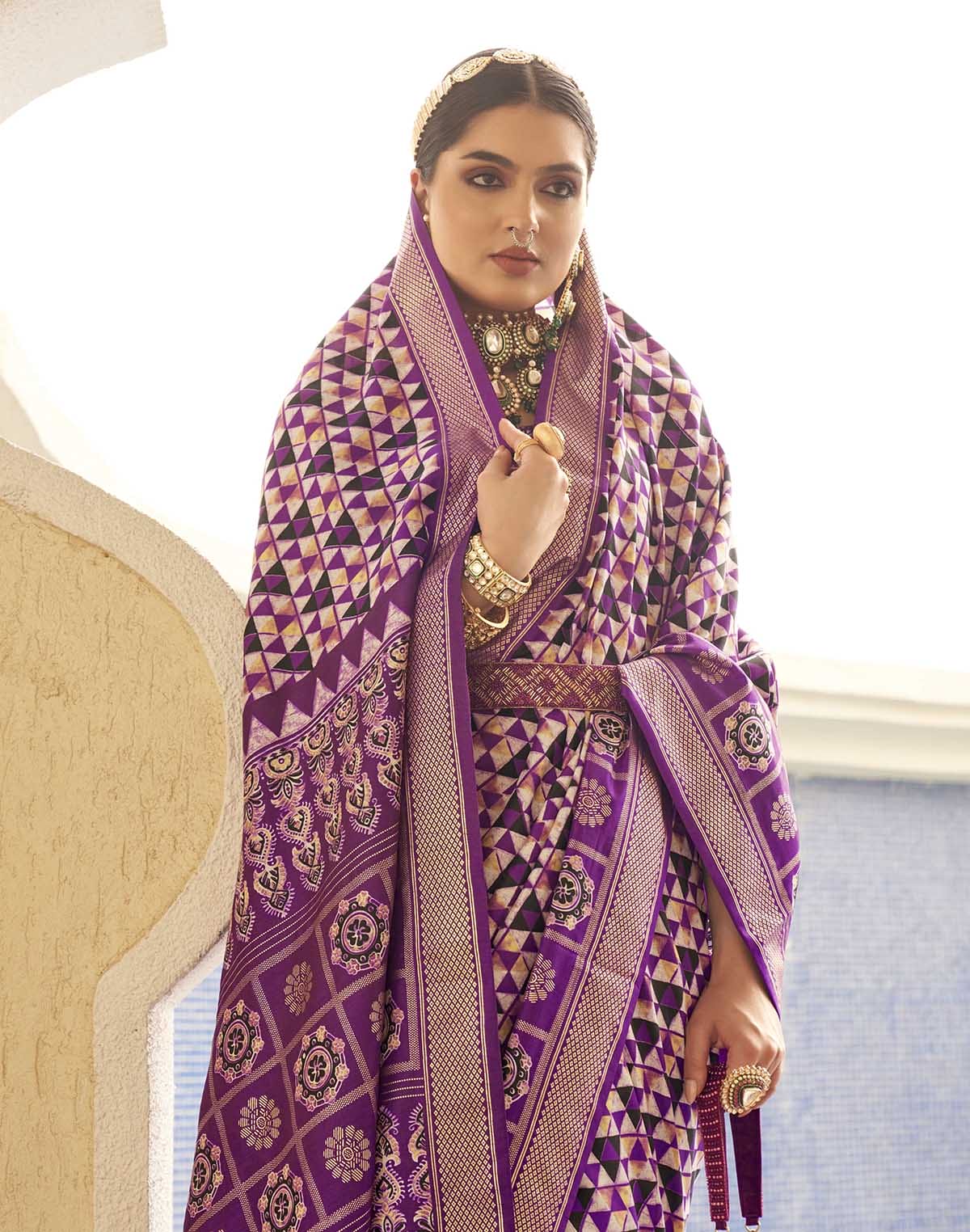 Collection of Purple and White Colored Soft Silk Saree in a gallery layout