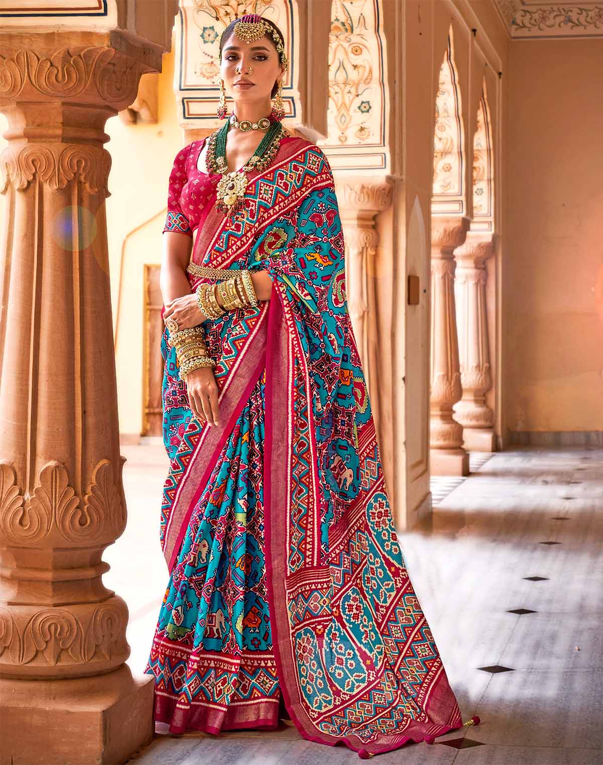 Collection of Matisse Blue Patola Woven Design Saree in a gallery layout