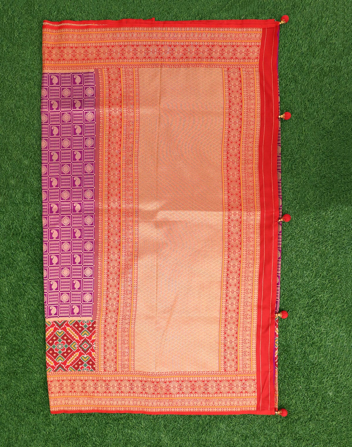 Collection of Magenta Banaras Pochampally Border Saree in a gallery layout