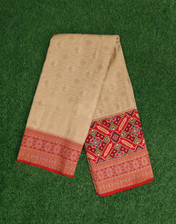 Collection of Cream Checks Pattern Pochampally Border Saree in a gallery layout