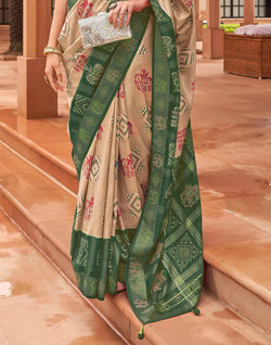 Collection of Beige and Green Woven Motis Patola Silk Saree in a gallery layout