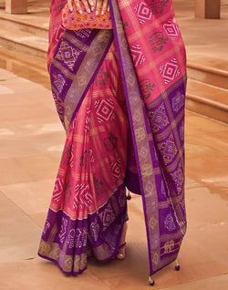 Collection of Peach and Purple Patola Silk Saree in a gallery layout