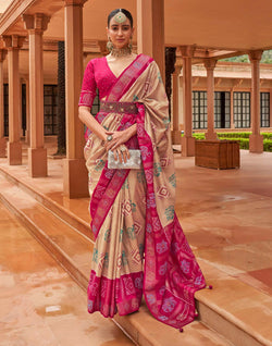 Collection of Beige and Magenta Woven Patola Silk Saree in a gallery layout