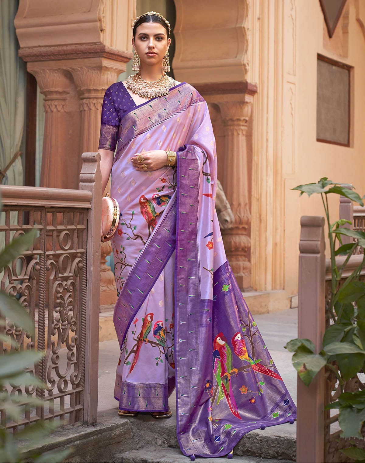 Voilet Paithani Soft Banaras Silk Saree