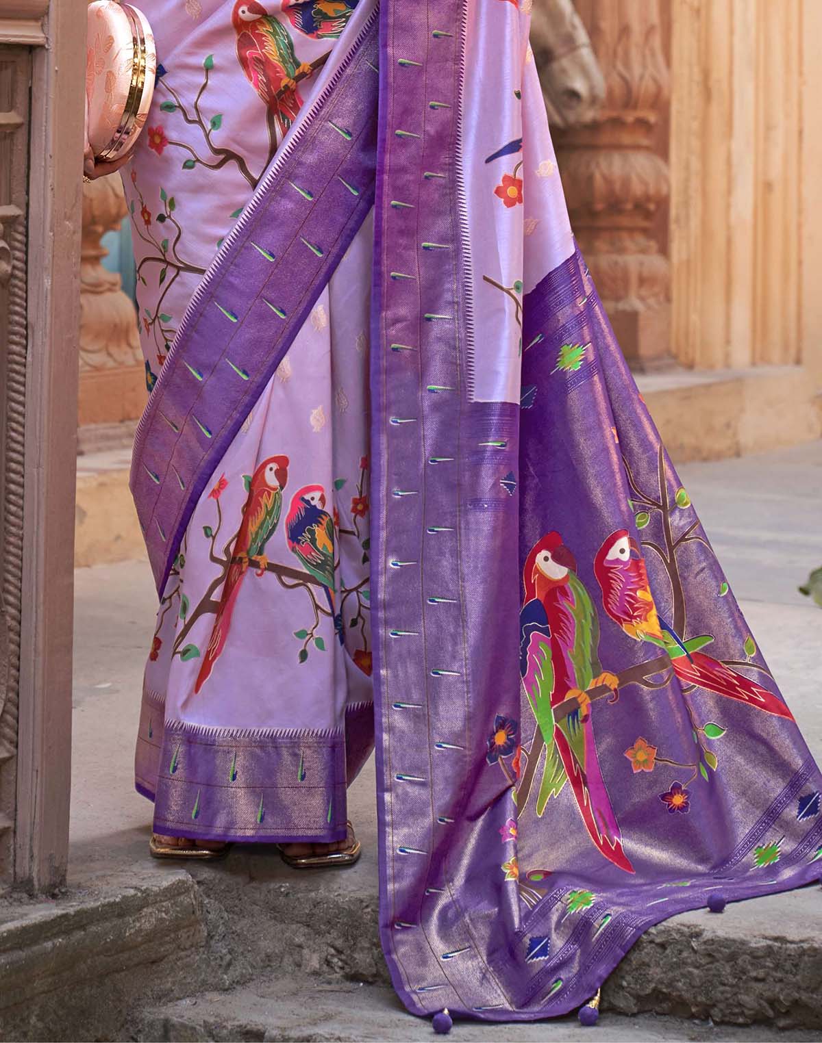 Voilet Paithani Soft Banaras Silk Saree