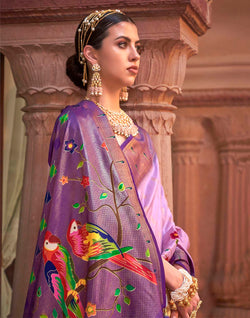 Collection of Voilet Paithani Soft Banaras Silk Saree in a gallery layout