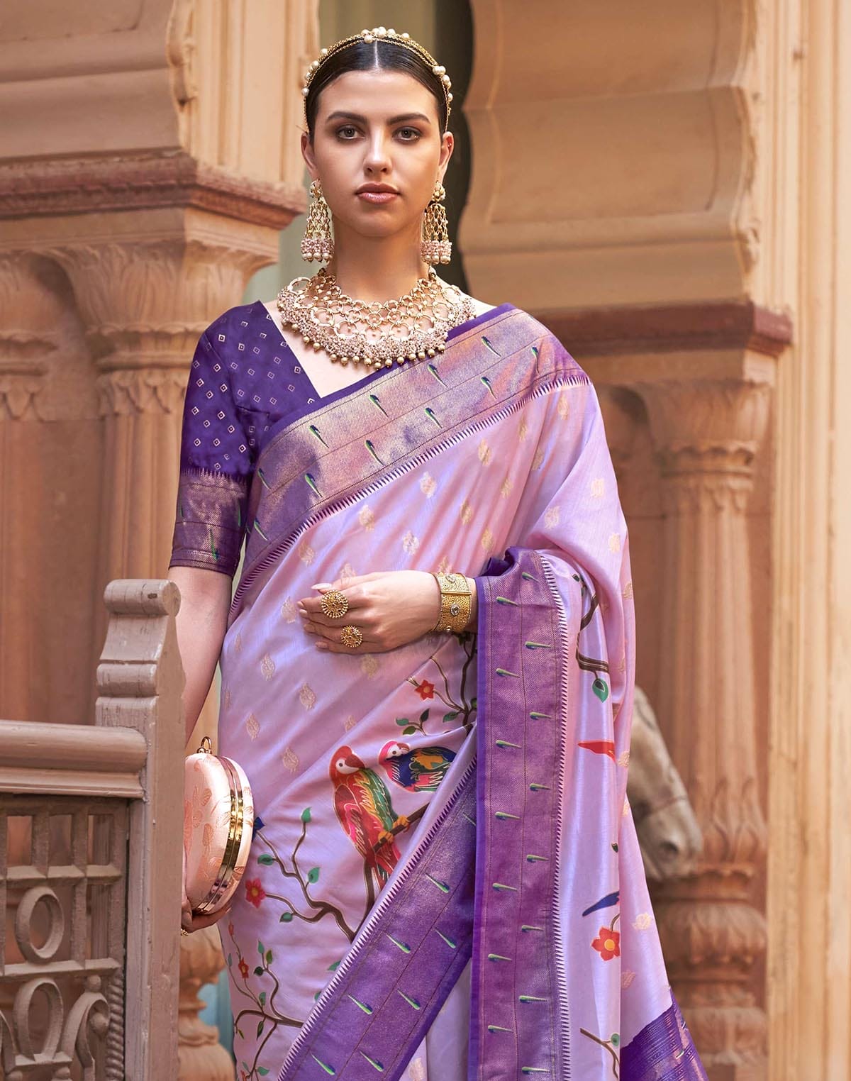 Voilet Paithani Soft Banaras Silk Saree