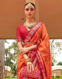 Collection of Orange Patola Silk Contrast Border Saree in a gallery layout