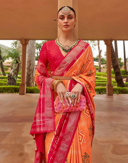 Collection of Orange Patola Silk Contrast Border Saree in a gallery layout