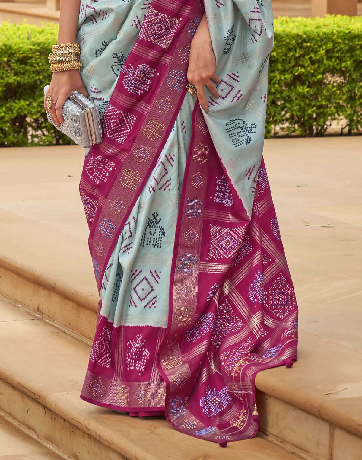 Attractive Blue Patola Silk Designer Saree