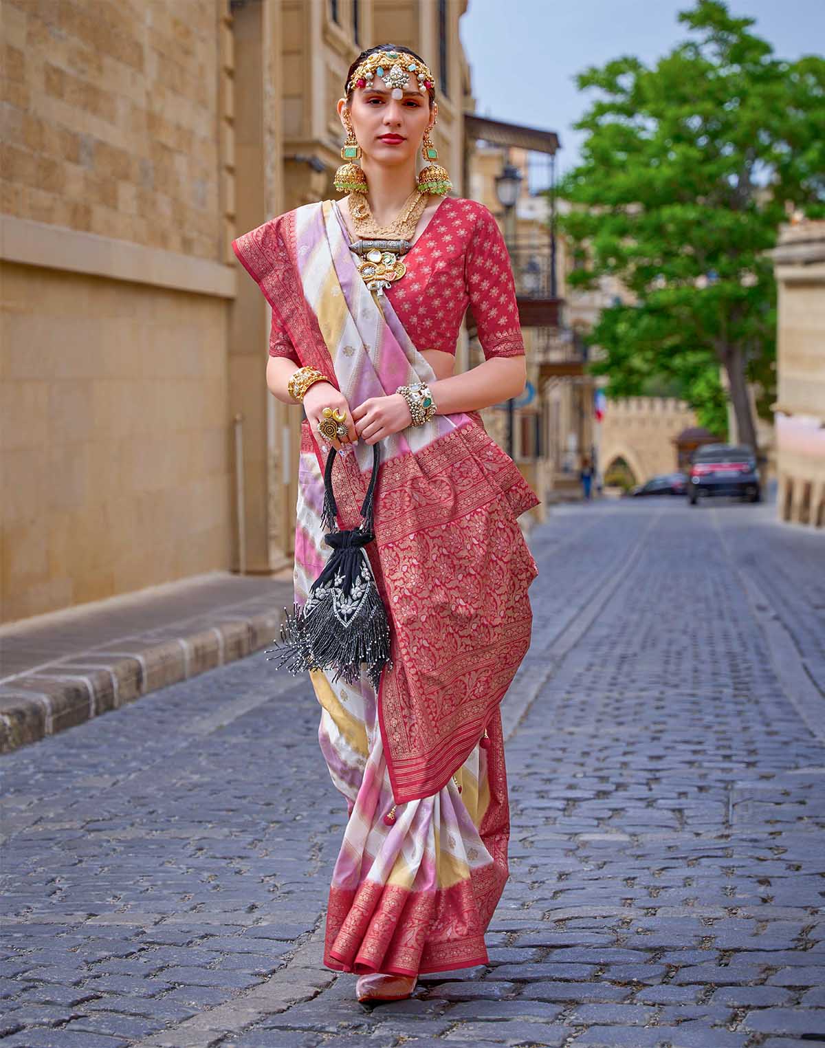 Carmine Red Soft Banaras Georgette Saree