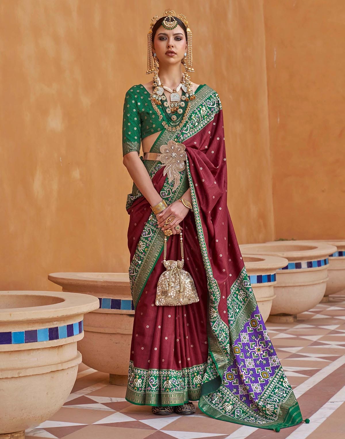 Maroon Coloured Patola Saree