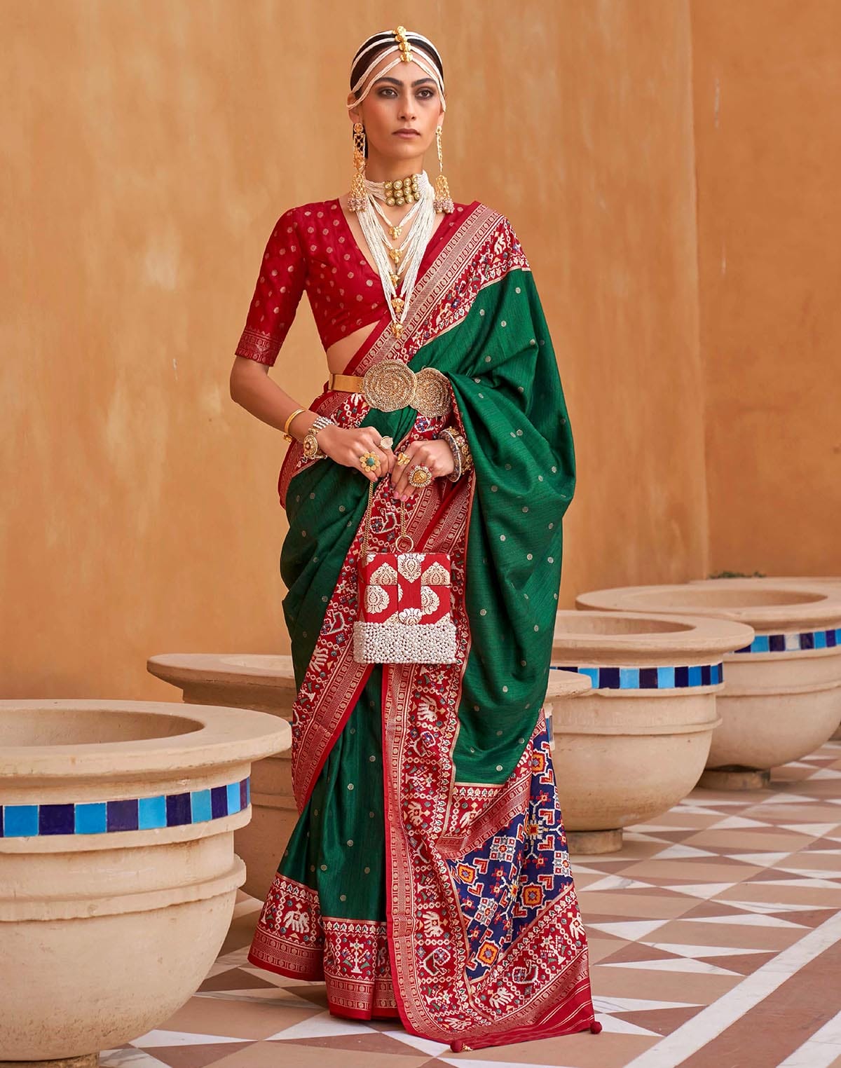 Elora Green and Red Patola Silk Saree