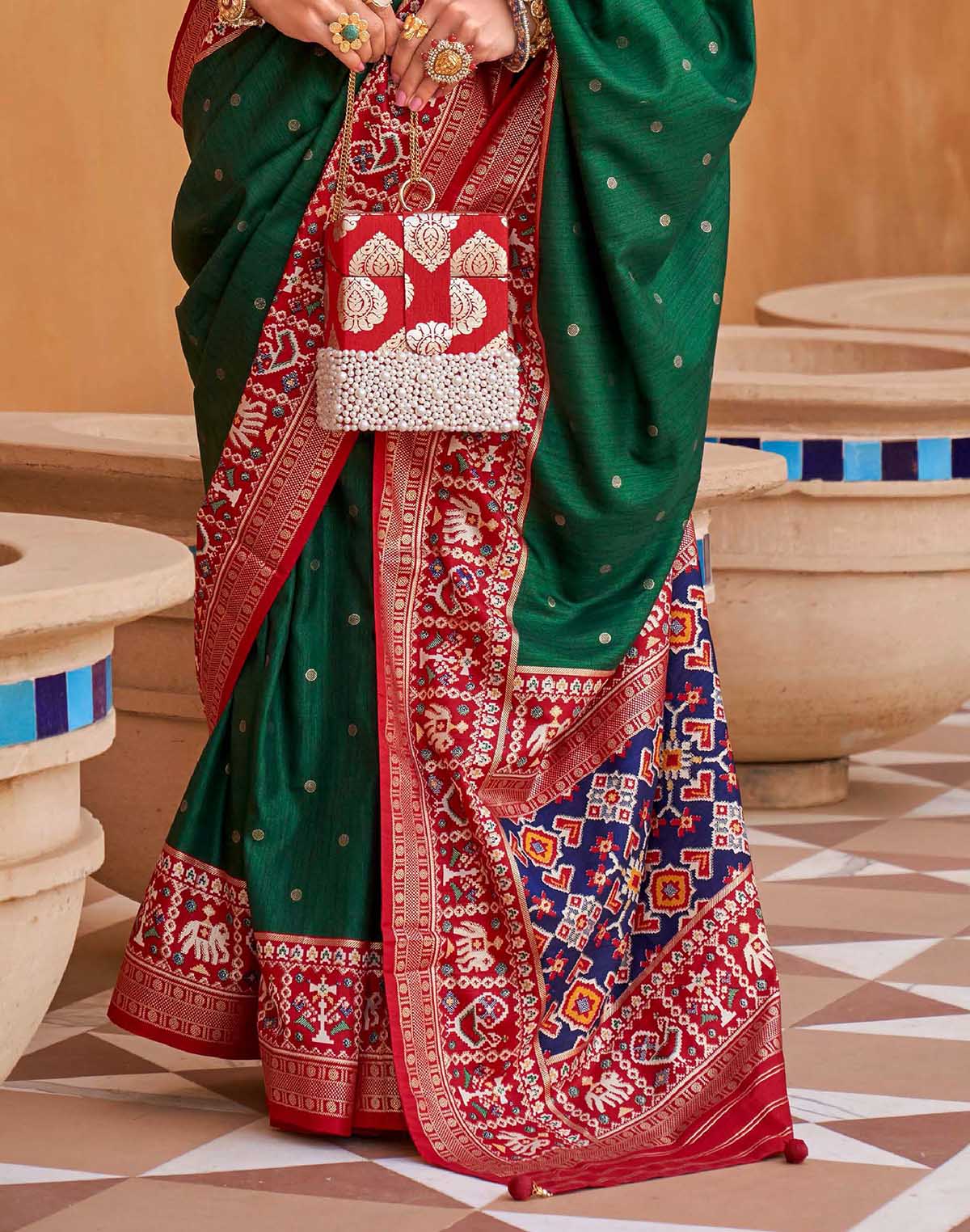 Elora Green and Red Patola Silk Saree