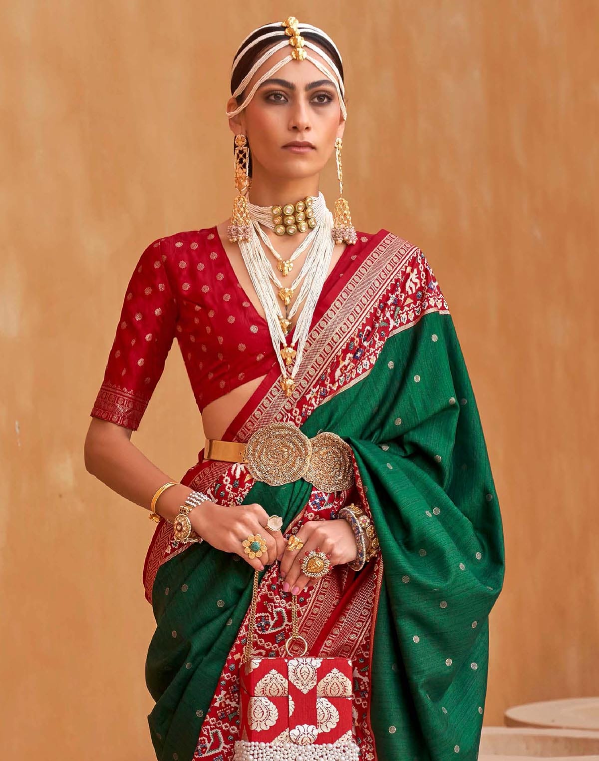 Elora Green and Red Patola Silk Saree