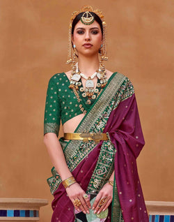 Collection of Classic Brown Patola Designer Silk Saree in a gallery layout