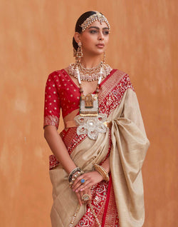 Collection of Patola Silk stylish Beige Color Saree in a gallery layout