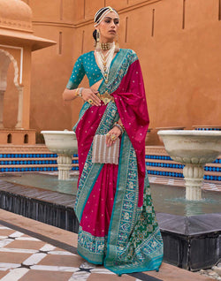 Collection of Rani Pink Butta Patola Silk Saree in a gallery layout