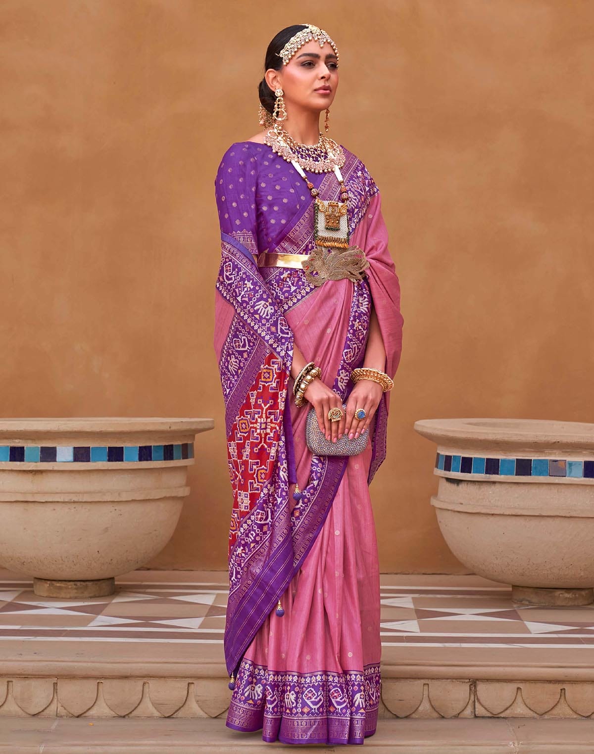 Collection of Patola Silk Light Pink Stylish Saree in a gallery layout