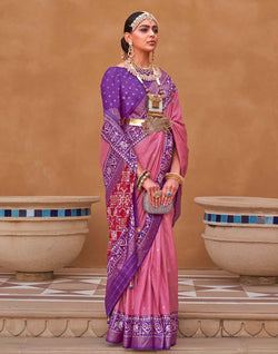 Collection of Patola Silk Light Pink Stylish Saree in a gallery layout