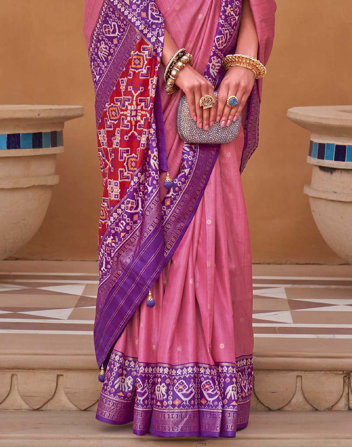 Collection of Patola Silk Light Pink Stylish Saree in a gallery layout